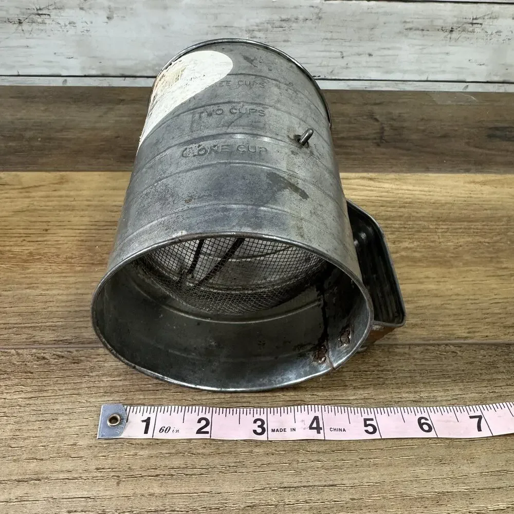 Vintage Bromwell's Measuring Cup Metal Flour Sifter Black Handle
